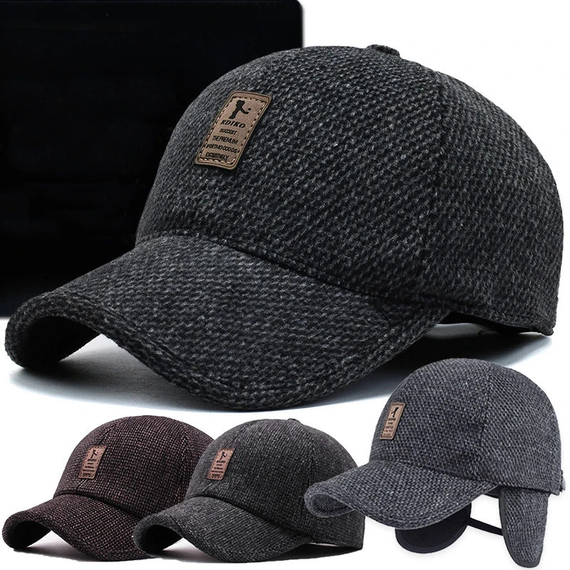 Top Trends: Winter Warm Dad Hat Men's Baseball Cap With Earflap Thicken Cotton Snapback Caps Ear Protection Windproof Knitted Hats For Men Shoppable Styles - Image 2