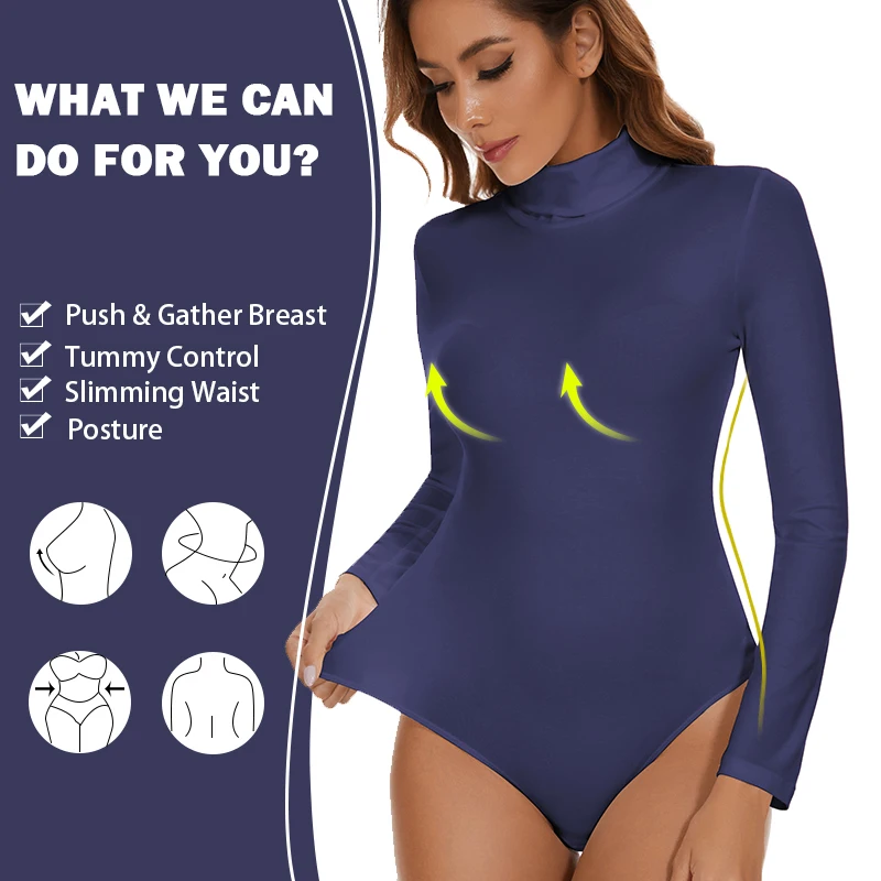 Top Trends: Bodysuit For Women Tummy Control Waist Shapers Long Sleeve Bodysuits High Collar Shapewear One-Piece Slimming Tops Shoppable Styles - Image 3