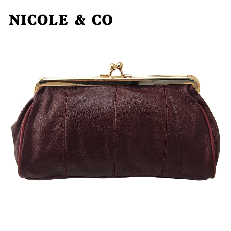 Top Trends: NICOLE &amp; CO Women Coin Purse Genuine Leather Card Package Holder Wallet Metal Frame Original Small Change Purse Phone Bag New Shoppable Styles