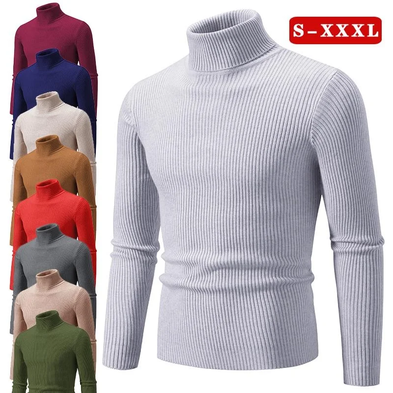 Top Trends: Autumn Winter Men&#039;s Turtleneck Sweater Casual Knitting Pullovers High Neck Warm Sweater Men Jumper Slim Fit Casual Sweater Shoppable Styles