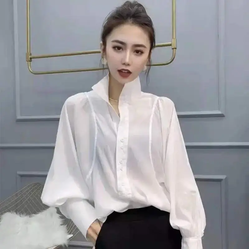 Top Trends: Stylish Solid Color Spliced Folds Lantern Sleeve Blouse Female Clothing 2023 Autumn New Casual Pullovers Loose Office Lady Shirt Shoppable Styles