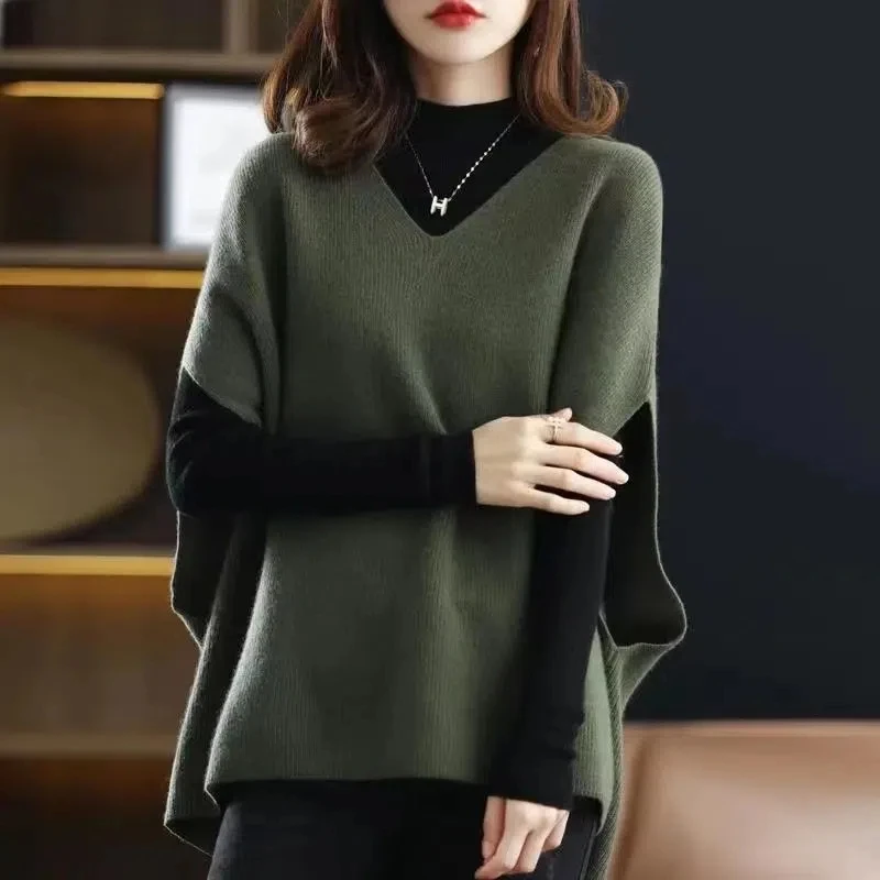 Top Trends: Lazy Style Korean Women Vintage All-match Sweater Vest Spring Autumn Fashion Batwing Sleeve V-Neck Loose Casual Knit Pullovers Shoppable Styles