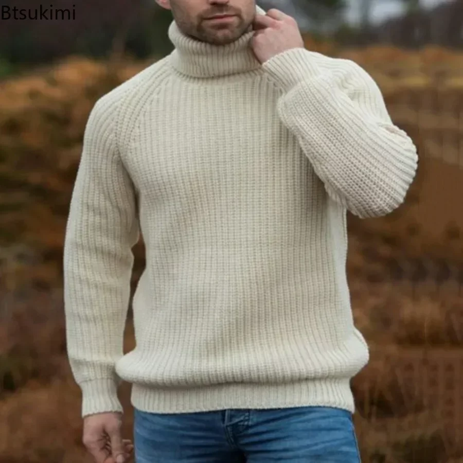 Top Trends: 2024Men's Thick Warm Turtleneck Sweater Solid Autumn Winter Retro Knitted Sweaters Simple Men Elastic Pullovers Loose Casual Top Shoppable Styles