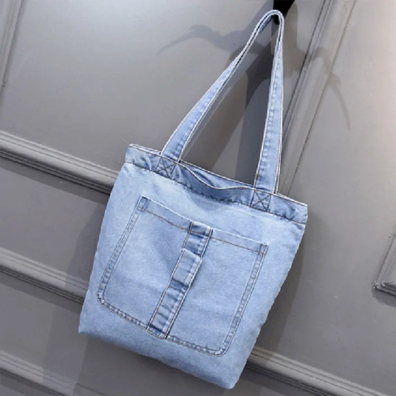 Top Trends: Fashion Women Large Capacity Shoulder Bags Canvas Denim Street Casual Totes Handbag And Purse Solid Color Zipper Shopping Bag Shoppable Styles