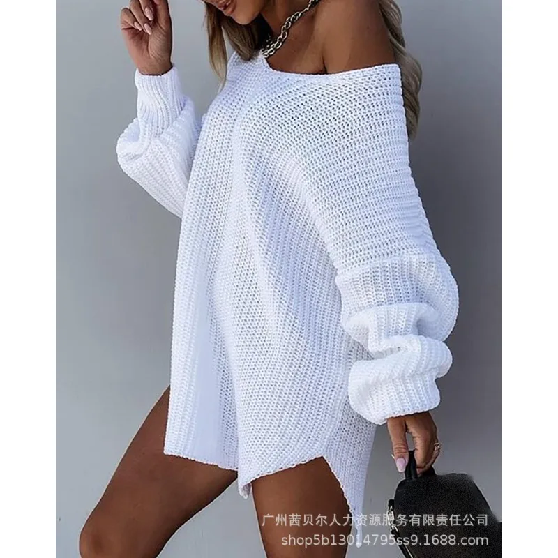 Top Trends: Women's Clothing New Style White Woolen Skirt Knitted Sweater Loose Full Sleeve O Neck Spring Summer Pullover Knitwear Shoppable Styles