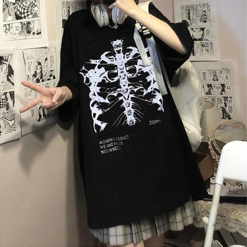 Top Trends: Y2k Harajuku Skeleton Print T-shirts For Oversized Hip Hop Streetwear Women T Shirt Summer Black Goth Clothes Short Sleeve Tees Shoppable Styles