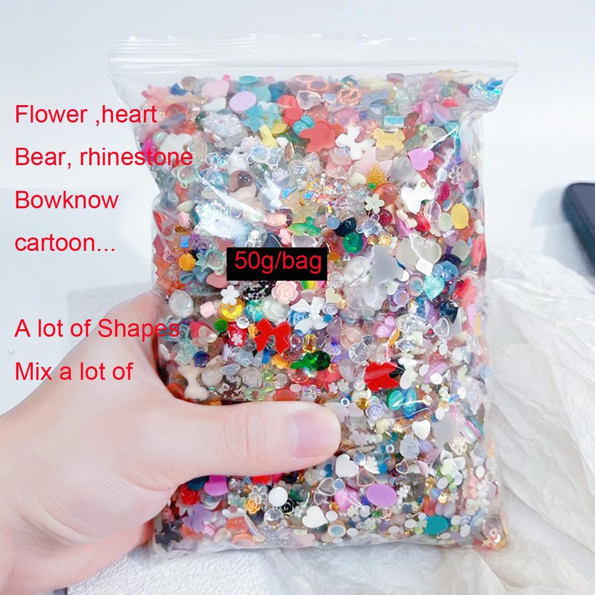 Top Trends: 500-600pcs Mixed Bow Heart Flowers Nail Art Charms 50g / bag Resin 3D Aurora Ribbon Bowknot Rhinestone Korean Manicure Decoration Shoppable Styles