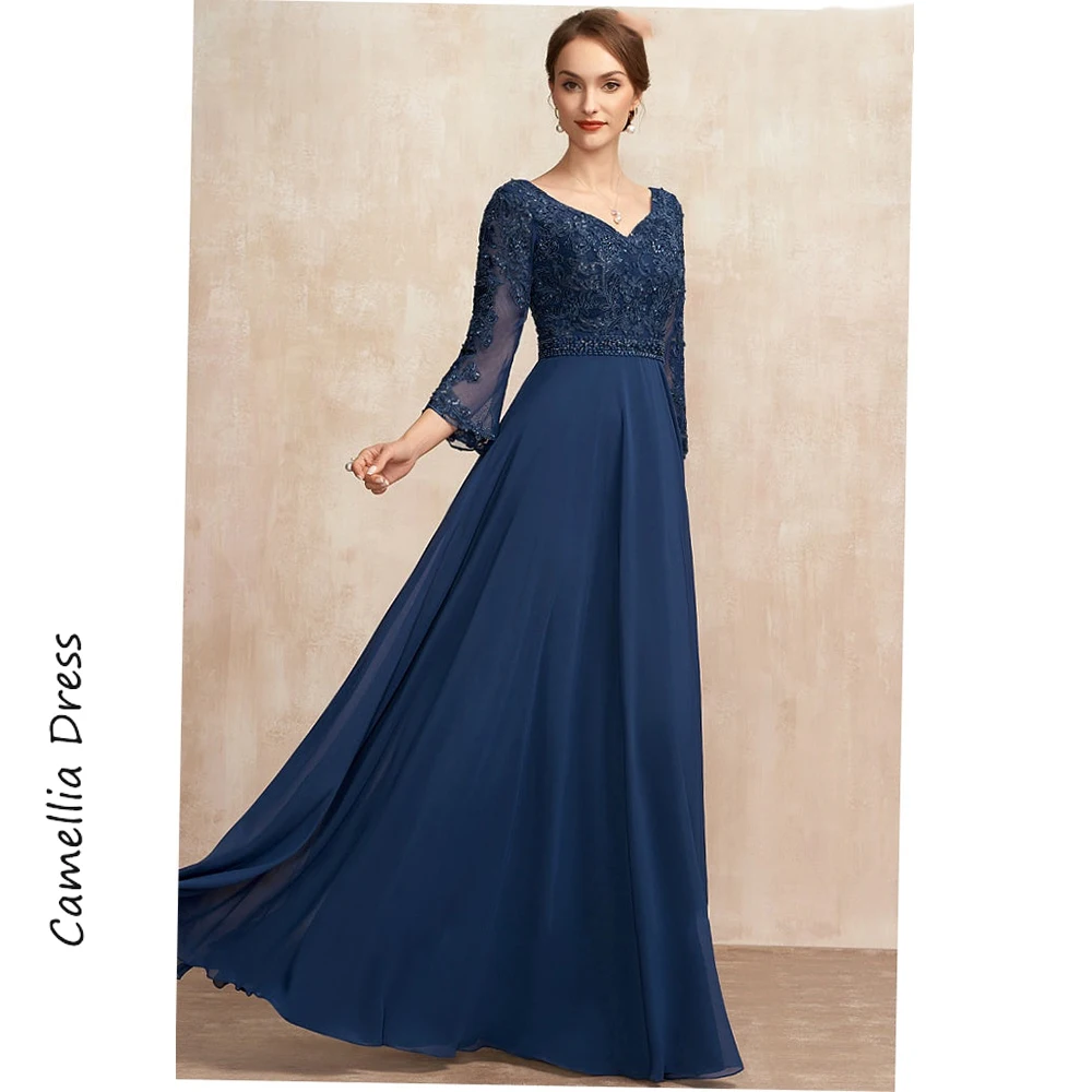 Top Trends: New A-Line Evening Dresses V Neck Elegant And Pretty Women's Dresses Sequins Beading Chiffon Mother Of The Bride Dresses Vestido Shoppable Styles