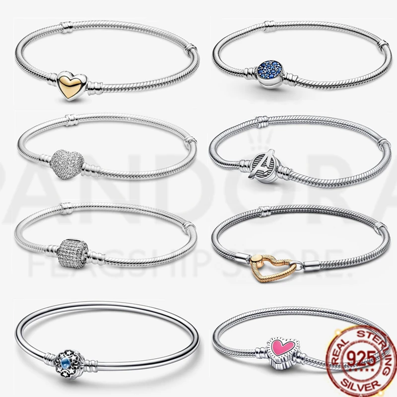 Top Trends: Classic Sterling 925 Silver Bead Charms Bracelet For Women DIY Heart Snake Chain Fits Original With S925 Logo Bangles Jewelry Shoppable Styles