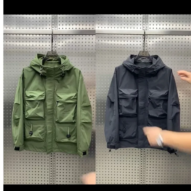 Top Trends: Spring Autumn Men Jacket Hooded Windbreaker Korean Fashion Windproof Pockets Outdoor Coat Long Sleeve Zipper Trench Coat Shoppable Styles - Image 4