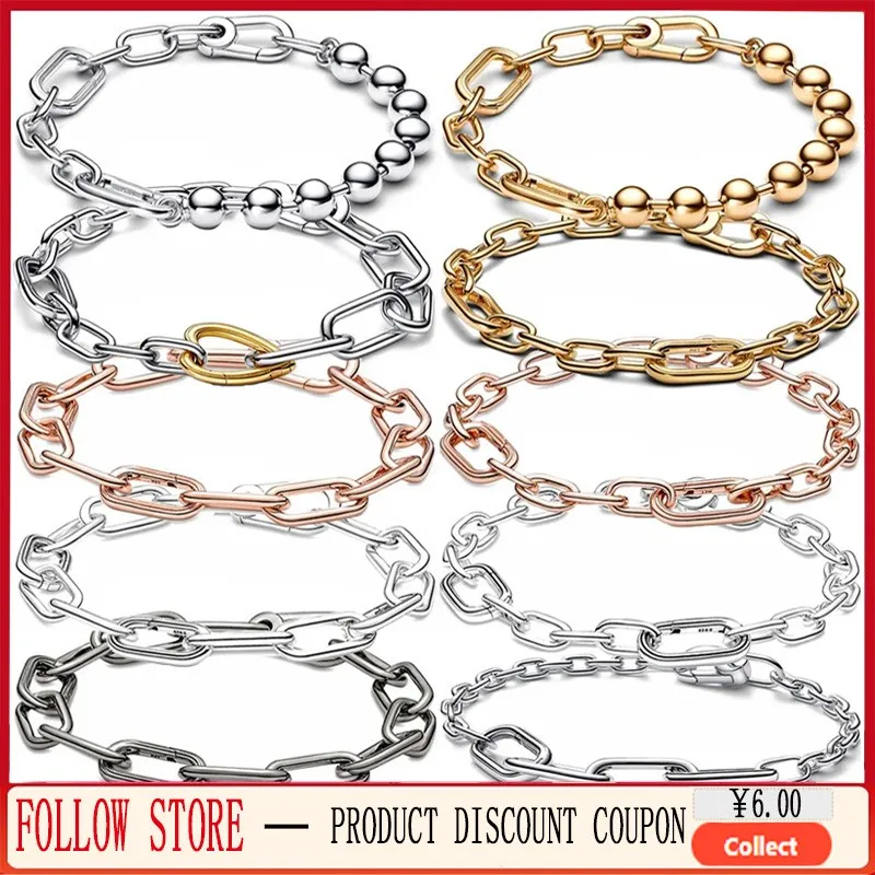 Top Trends: New 925 Sterling Silver ME Series Chain Bracelet And Two Tone Heart Shaped Bead Chain Bracelet DIY Jewelry Women&#039;s Boutique Gift Shoppable Styles