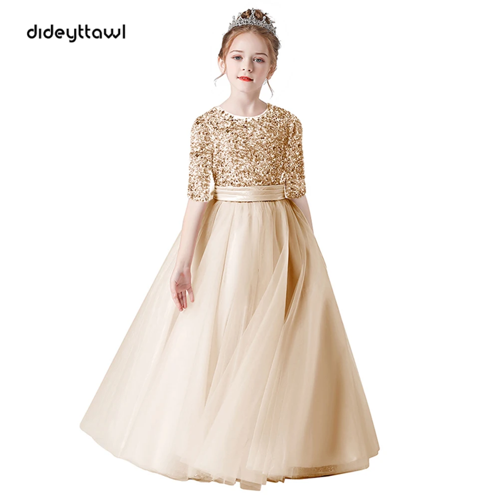 Top Trends: Dideyttawl Half Sleeves Flower Girl Dresses Bridesmaid Sequins Tulle Puffy Skirt Girls Birthday Party Pageant Gown Shoppable Styles