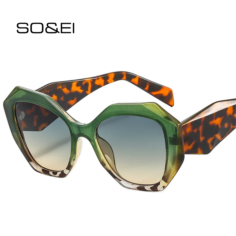 Top Trends: SO&amp;EI Fashion Oversized Polygon Cat Eye Sunglasses Women Retro Colorful Leopard Shades UV400 Men Gradient Sun Glasses Shoppable Styles