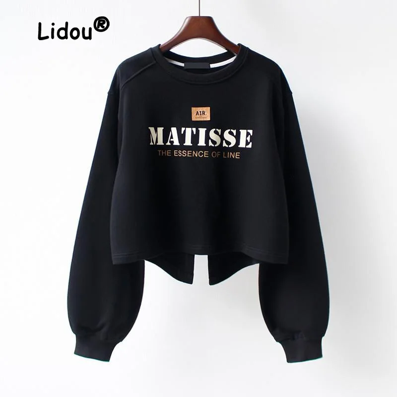 Top Trends: Fashion Harajuku Printing Letter Korean Sweatshirts New Long Sleeve O-collar All-match Loose Casual Pullover Lady Top 2022 Shoppable Styles