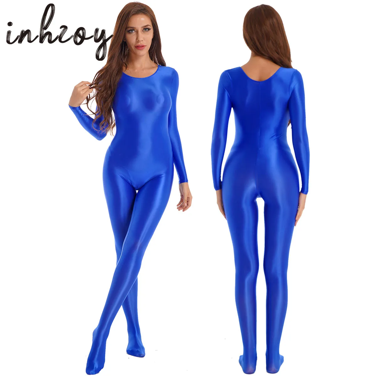 Top Trends: Womens Glossy Smooth Full Body Leotard Bodysuit Jumpsuit Solid Long Sleeve Bodystocking For Sports Fitness Rave Party Clubwear Shoppable Styles