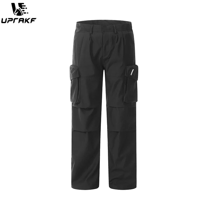 Top Trends: UPRAKF Drawstring Black Trousers Comfort Casual Side Pocket Autumn Pantalones Solid Color Pleated Streetwear Shoppable Styles