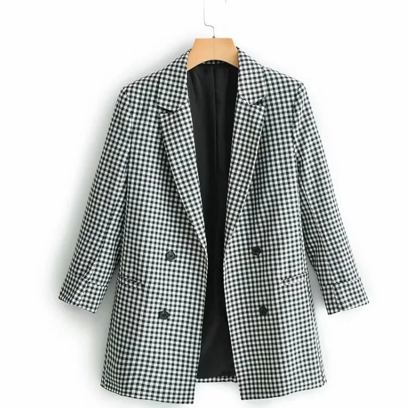 Top Trends: 2023 Autumn Women's New Fashion Retro Casual Suit Coat Plaid Breast Versatile Comfortable Loose Fit Mid Length Suit Coat Shoppable Styles