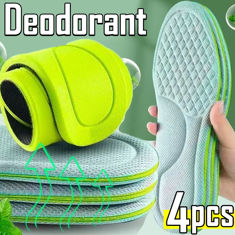 Top Trends: 4PCS Soft Memory Foam Insoles For Shoes Men Women Deodorant Absorb-Sweat Massage Sport Insole Feet Orthopedic Shoe Sole Running Shoppable Styles