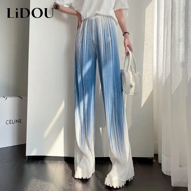 Top Trends: 2023 Summer New Ladies Trousers Women Gradient Color Wide Leg Trousers High Waist Pleated Pants Casual Loose Female Clothing Shoppable Styles