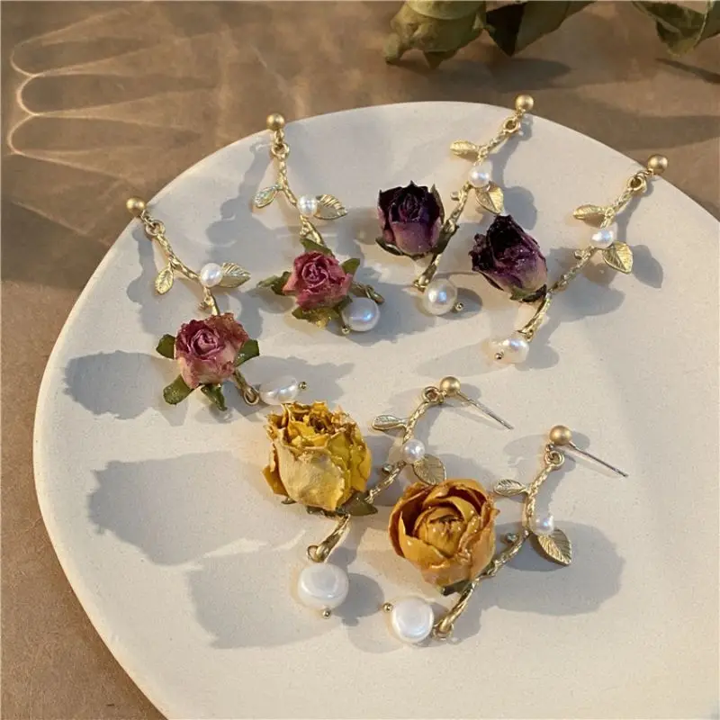 Top Trends: Natural Rose Earring Women Unique Immortal Rose Flower Earring Luxury Real Flower Drop Earring Vintage Earring Jewelry Wholesale Shoppable Styles