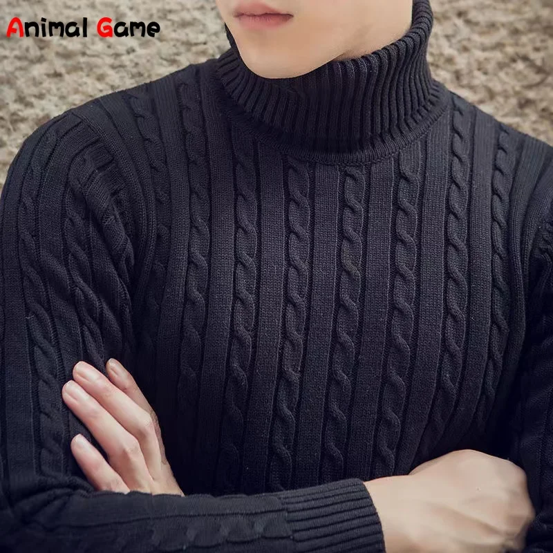 Top Trends: Winter Men Pullover Top Turtleneck Long Sleeve Thick Warm Sweater Slim Pullover Casual Knitwear Elasticity Knitwear Men Clothing Shoppable Styles