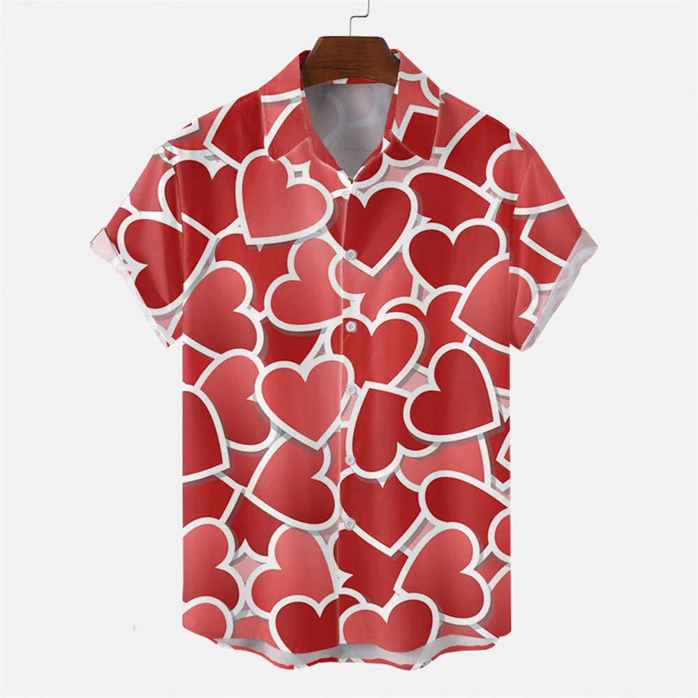 Top Trends: Men'S Hawaiian Shirts Heart-Shaped 3D Printing Shirt Casual Blouse Short Sleeve Oversized Male Clothing Tops Outdoor Streetwears Shoppable Styles