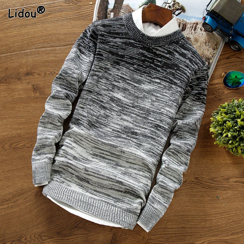 Top Trends: 2023 New Autumn And Winter Trendy And Simple Casual Threaded Round Neck Contrasting Color Long Sleeved Men&#039;s Knitted Sweater Shoppable Styles