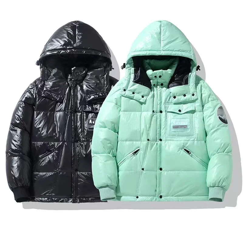 Top Trends: 2023 NEW White Duck Down Jacket Short Letter Silver Shiny Men's And Women's Hooded Thick Loose Down Jacket Men's Clothes Shoppable Styles