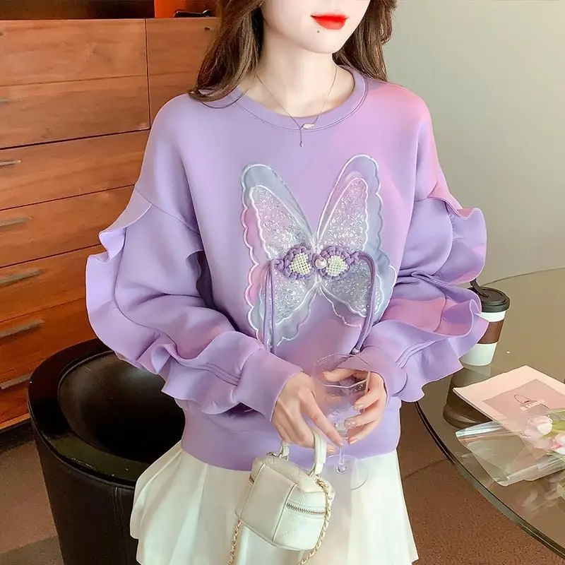 Top Trends: 2023 New Spring And Autumn Fashion Butterfly 3D Decoration Age Reducing Loose Casual Wood Ear Edge Panel Versatile Sweater Shoppable Styles - Image 6