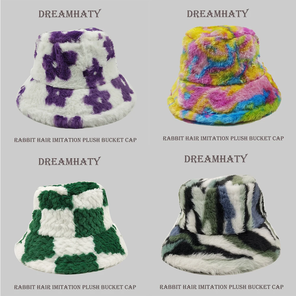 Top Trends: Flower Tie Dye Bucket Hat Plush Panama Women's Outdoor Keep Warm Autumn Winter Korean Style Fashion Ear Protection Fisherman Cap Shoppable Styles