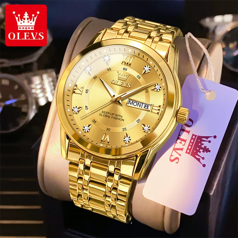 Top Trends: 2023 New OLEVS High Quality Watch Men Sport Date Quartz Watches Gold Steel Business Watch Male Clock Relogios Masculinos Shoppable Styles