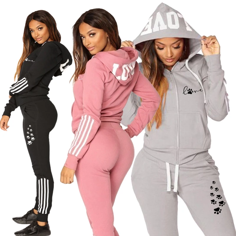 Top Trends: New Women's Set Casual Stripe Print Long Sleeve Zipper Sweater And Sports Pants Women's Sportswear Top Long Pants Jogging Set Shoppable Styles