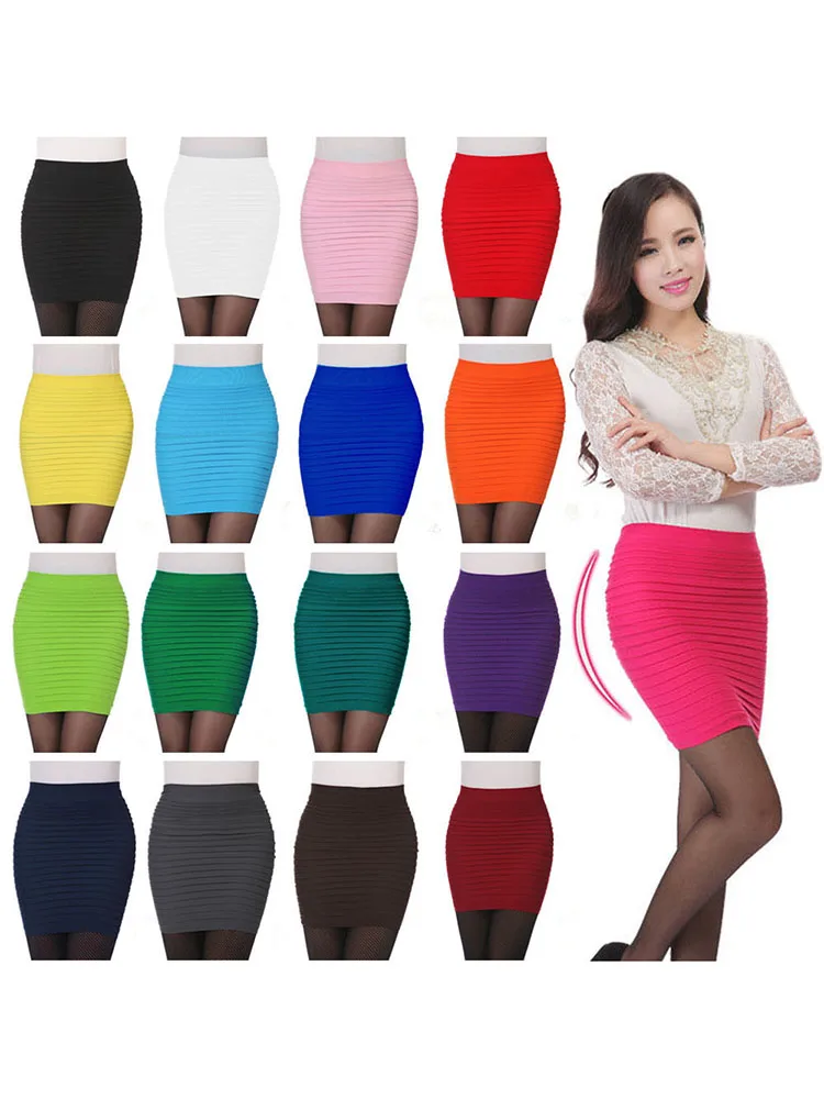 Top Trends: Summer Women High Waist Skirt Solid Color Elastic Pleated Skirt For Office Lady Draped Slim Mini Skirt Sexy Lady Pencil Skirts Shoppable Styles