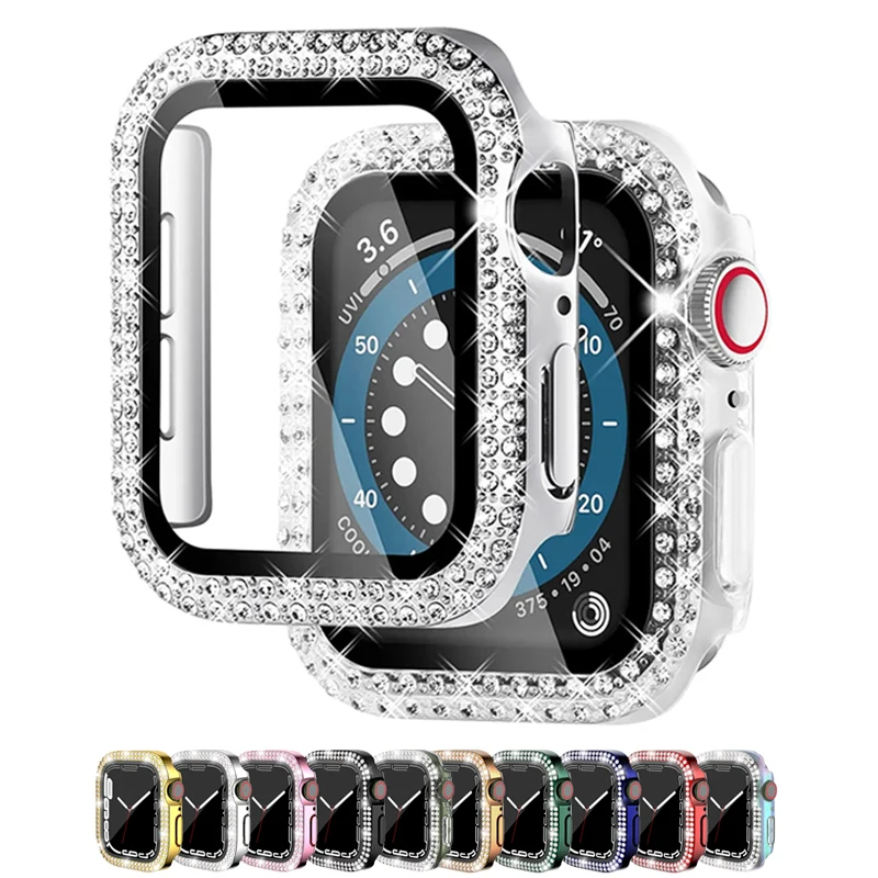 Top Trends: Diamond Cover For Apple Watch Case 45mm 44mm 41mm 40mm 42mm 38mm Tempered Glass Bumper Screen Protector IWatch Series 8 7 SE 6 5 Shoppable Styles