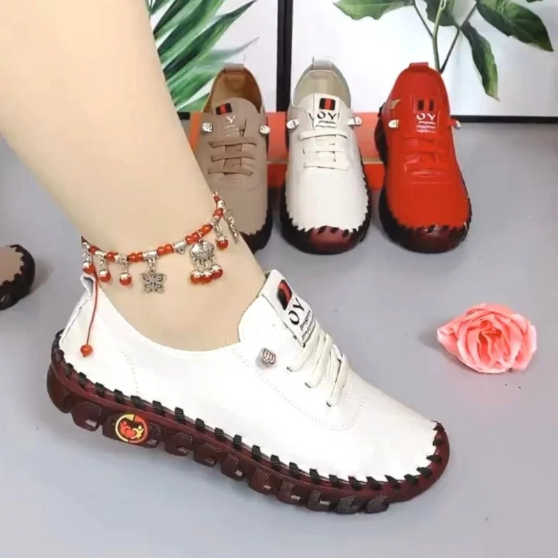 Top Trends: Women Spring Vintage Breathable Shoes Platform Loafers Lace Up Leather Hollow Slip-On New Fashion Casual Mom Shoe Zapatos Mujer Shoppable Styles