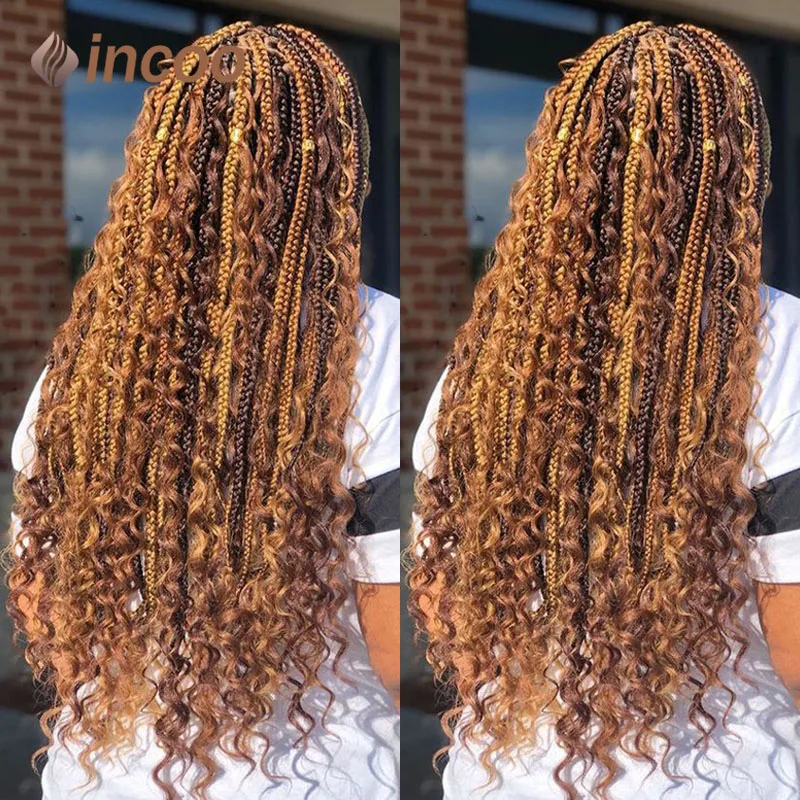 Top Trends: Blonde Bohemian Box Braids Wigs With Curly Hair Synthetic Braid Lace Frontal Wigs Goddess Locs Braided Wigs Burgundy Hair 32 Shoppable Styles