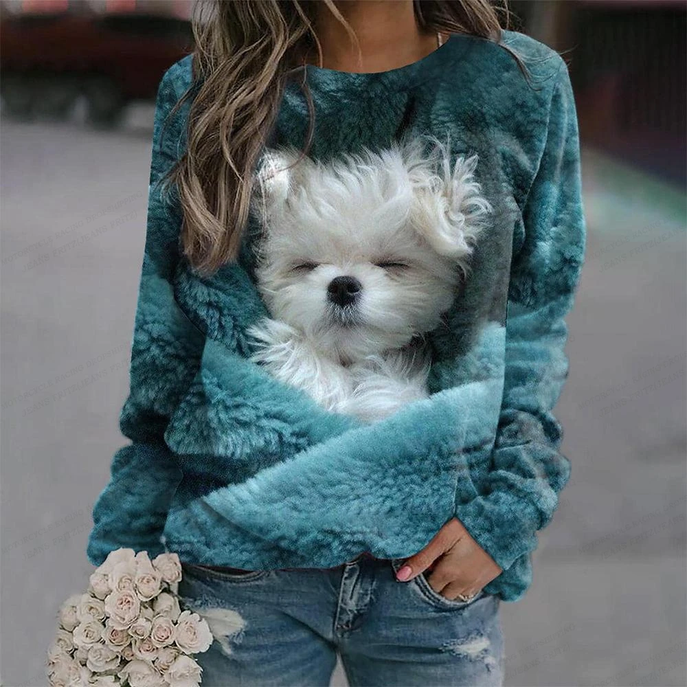 Top Trends: Lovely Dog Hoodie Women Fashion Hoodies Sweatshirts Cat Print Hoodies O-Neck Kawaii Clothes Women Sweats Girl Coats Animal Shoppable Styles