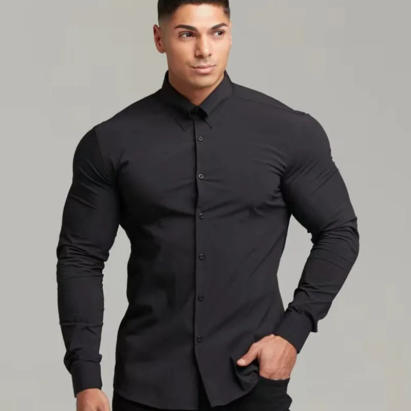 Top Trends: Men's Dress Shirt Long Sleeve Spring Autumn Fashion Non-Iron Social Business Solid Mercerized Vertical Black Fitness Clothing6XL Shoppable Styles