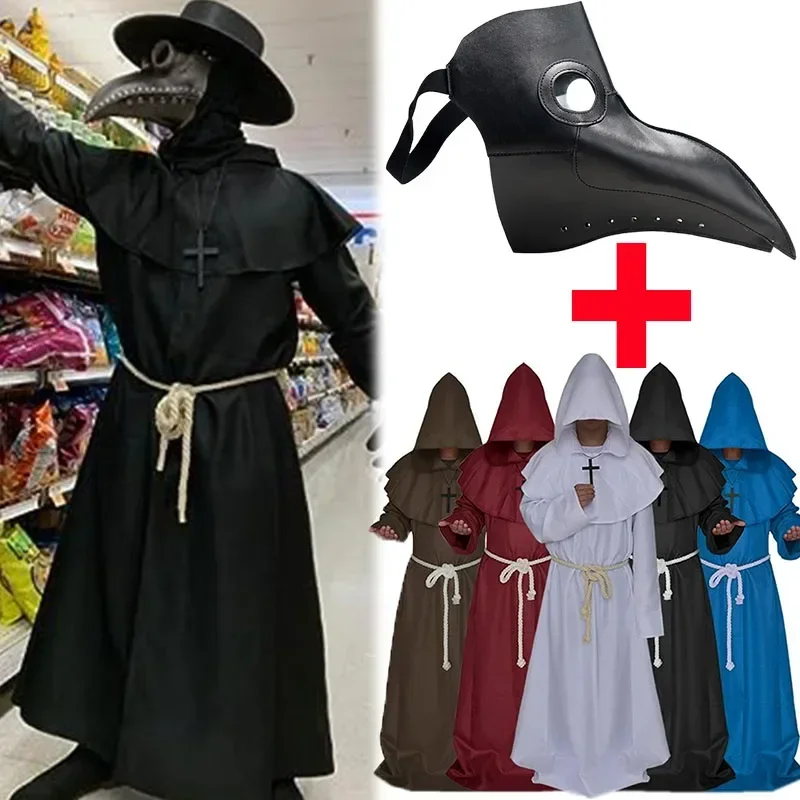 Top Trends: New Plague Doctor Cosplay Costume Medieval Hooded Robe Steampunk Terror Mask Adult Halloween Party Role Play Horror Cloak Cape Shoppable Styles