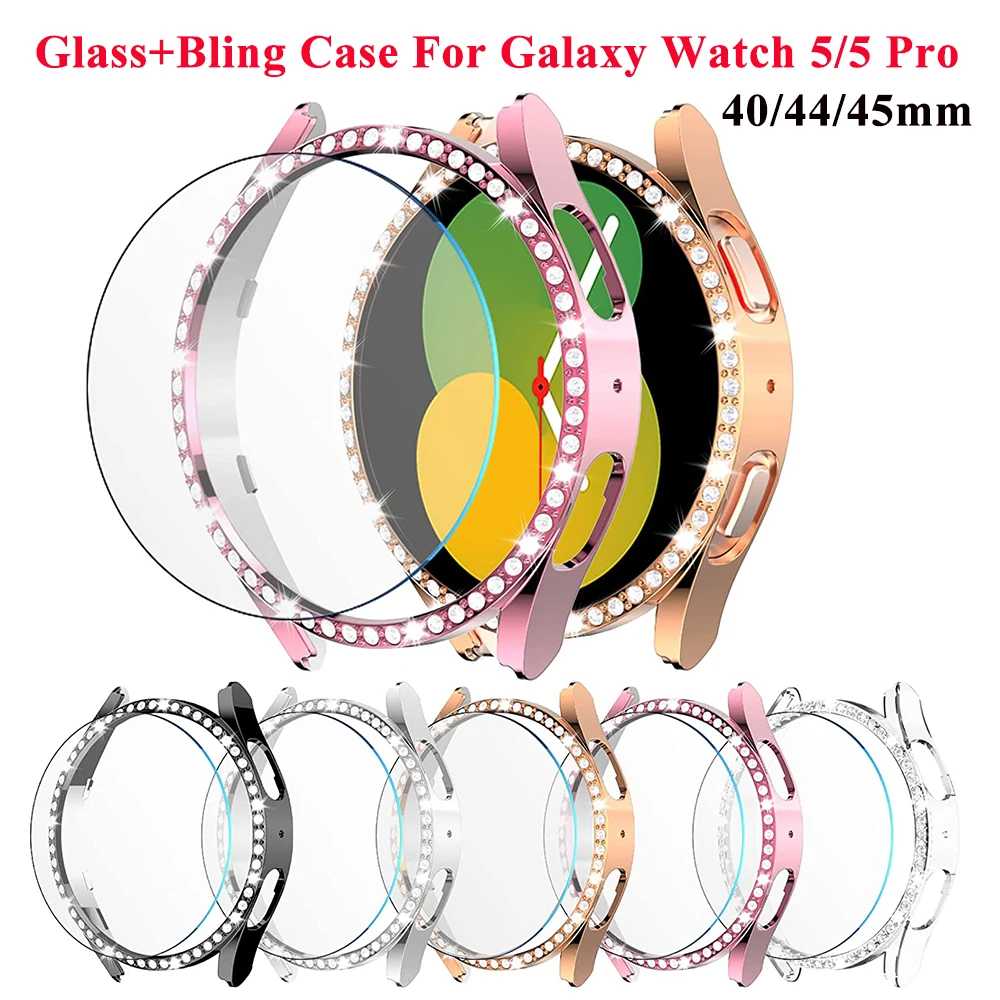 Top Trends: Diamond Case+ Glass For Samsung Galaxy Watch 5 Pro 45mm Bling PC Bumper Cover Screen Protector For Galaxy Watch 5 40mm 44mm Shoppable Styles