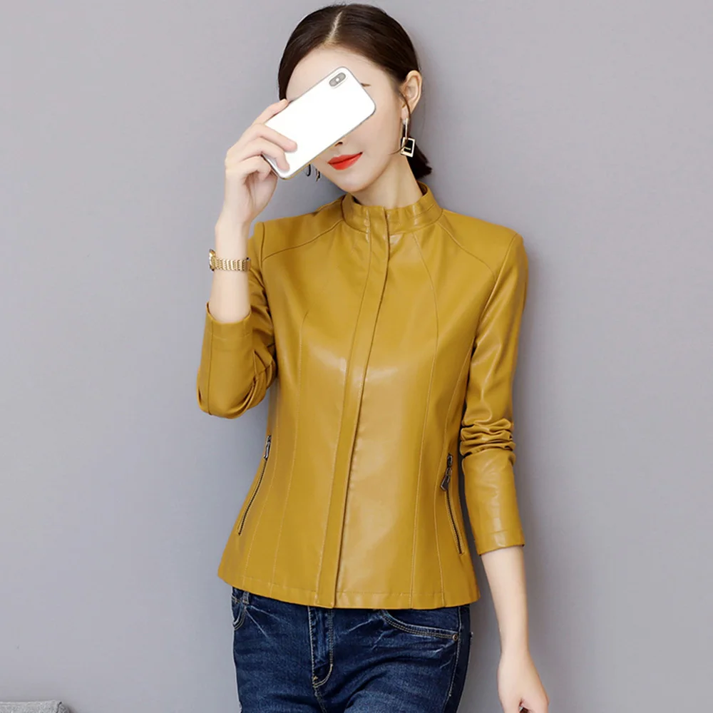 Top Trends: New Women Leather Jacket Autumn Winter Fashion Stand Collar Long Sleeve Short Sheepskin Coat Slim Sheep Leather Outerwear Female Shoppable Styles