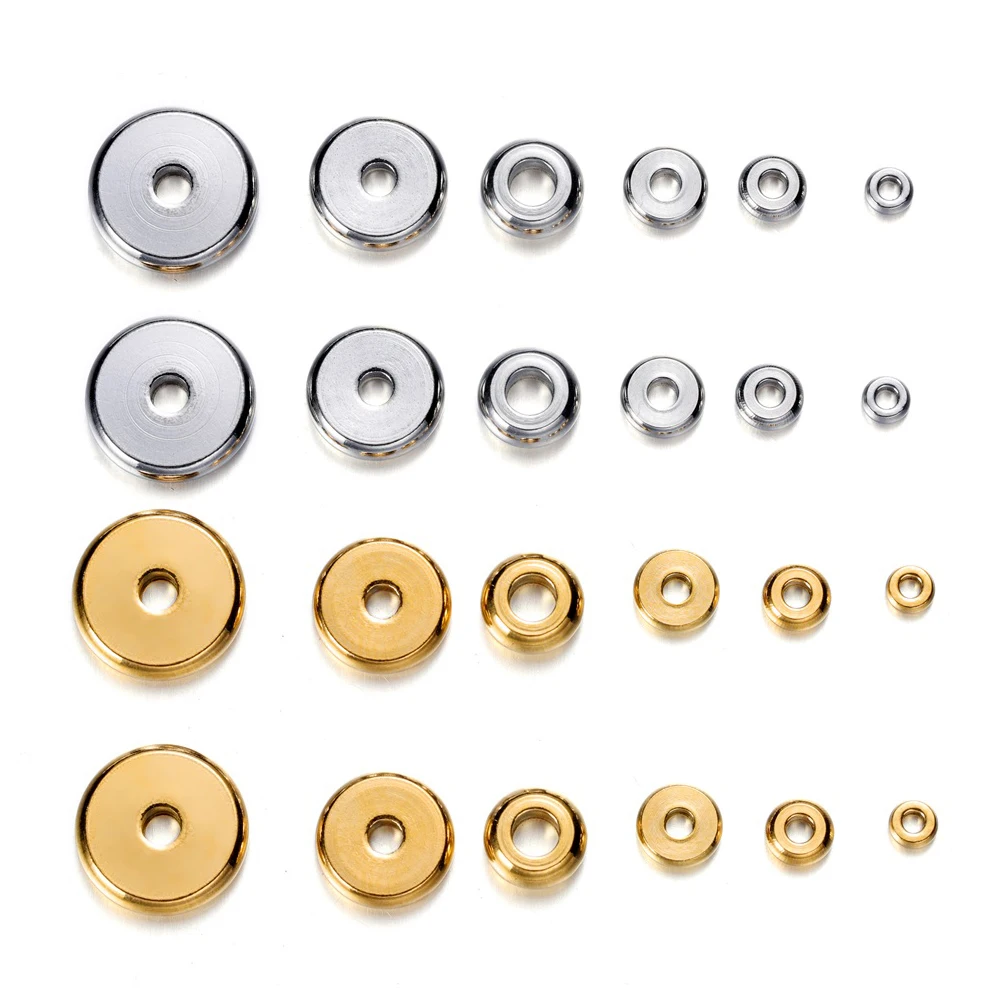 Top Trends: 20Pcs / lot 3-10 Mm Stainless Steel Charm Spacer Beads Flat Round Loose Big Hole Beads For DIY Jewelry Making Supplies Accessories Shoppable Styles