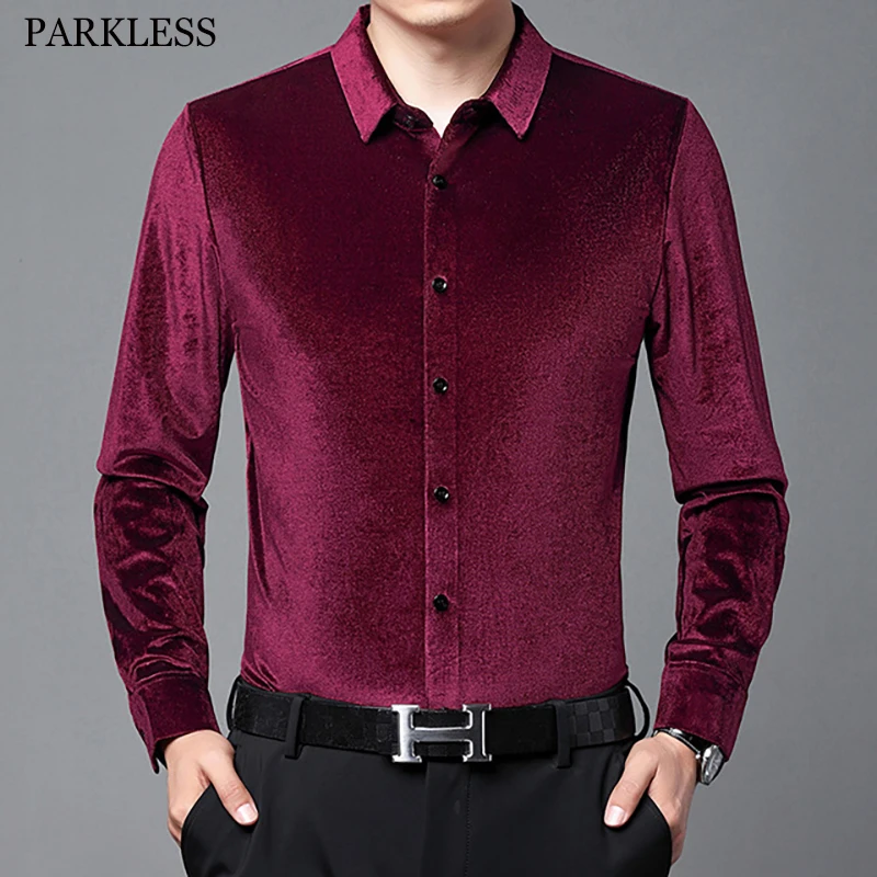 Top Trends: Velvet Wine Red Luxury Velour Shirts Mens Long Sleeve Retro Elegant Plush Blouse Soft Unusual Clothes For Men Party Club Shirts Shoppable Styles