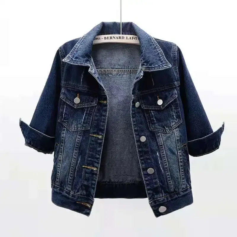 Top Trends: Autumn Women Three Quarter Sleeve Denim Jacket Cropped Top Korean Fashion Thin Jacket Plus Size Wholesale Leisure Shoppable Styles - Image 6