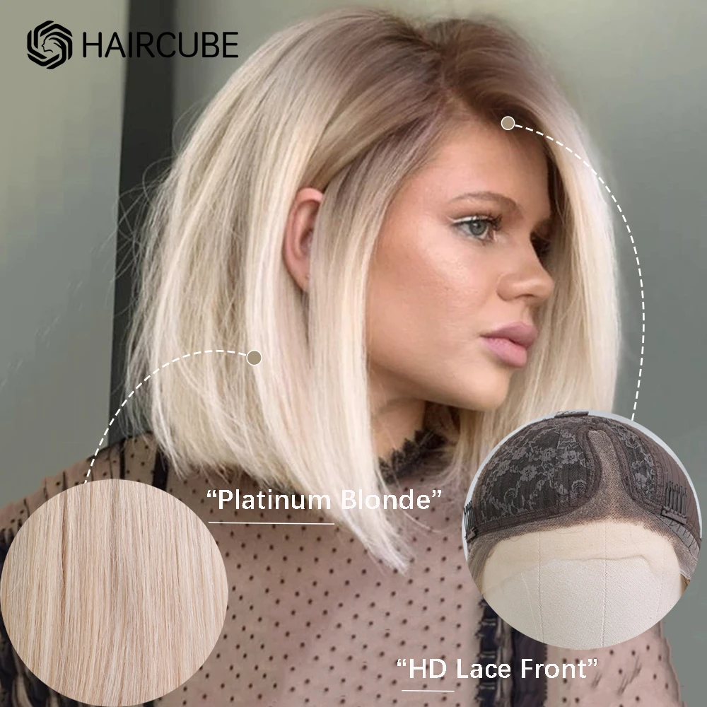 Top Trends: HAIRCUBE Ombre Brown Platinum Blonde Bob Human Hair Lace Front Wig Side Part Medium Long Lob Straight Remy Hair Wigs For Women Shoppable Styles