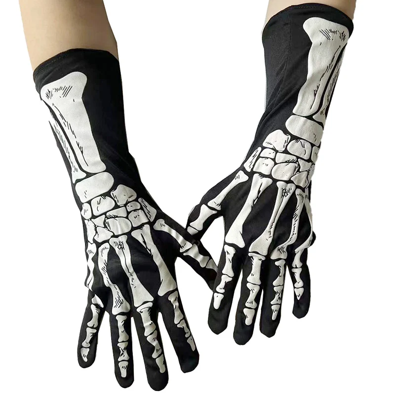 Top Trends: Halloween Skeleton Gloves Unisex Adult Full Finger Long Gloves Glow In The Dark Stretch Cosplay Goth Mittens Accessories Shoppable Styles