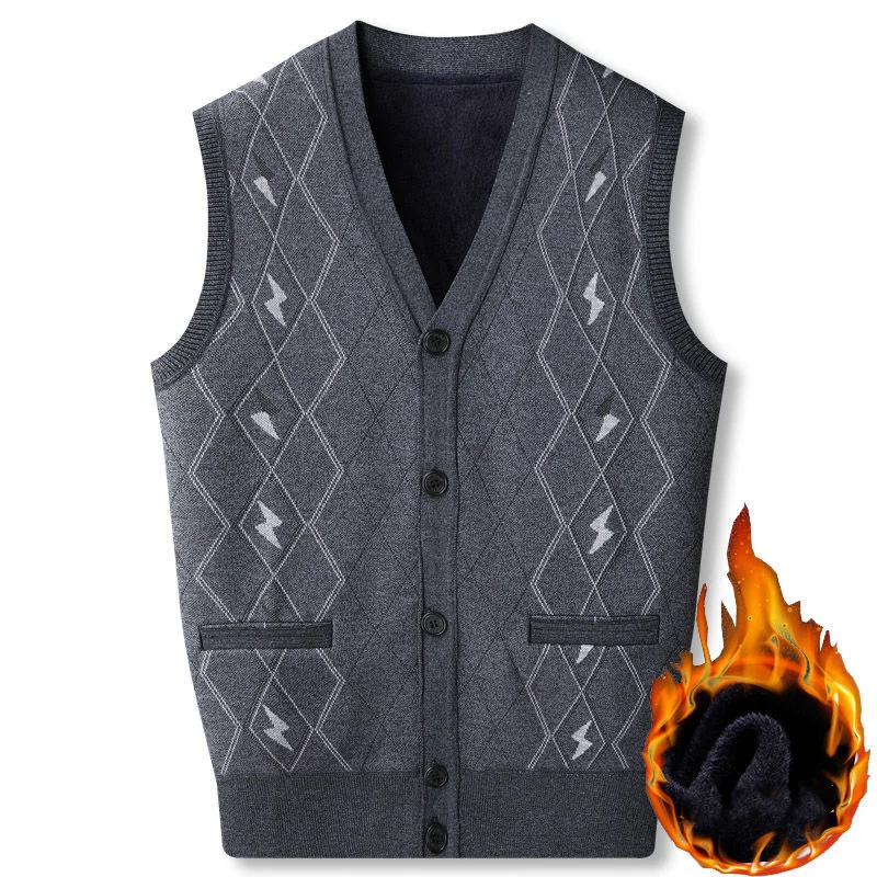 Top Trends: Autumn Winter Men Warm Sweater Vest Button Pockets Casual Simple V-neck Male Clothes Fleece Thicken Knitted Cardigan Tank Top Shoppable Styles