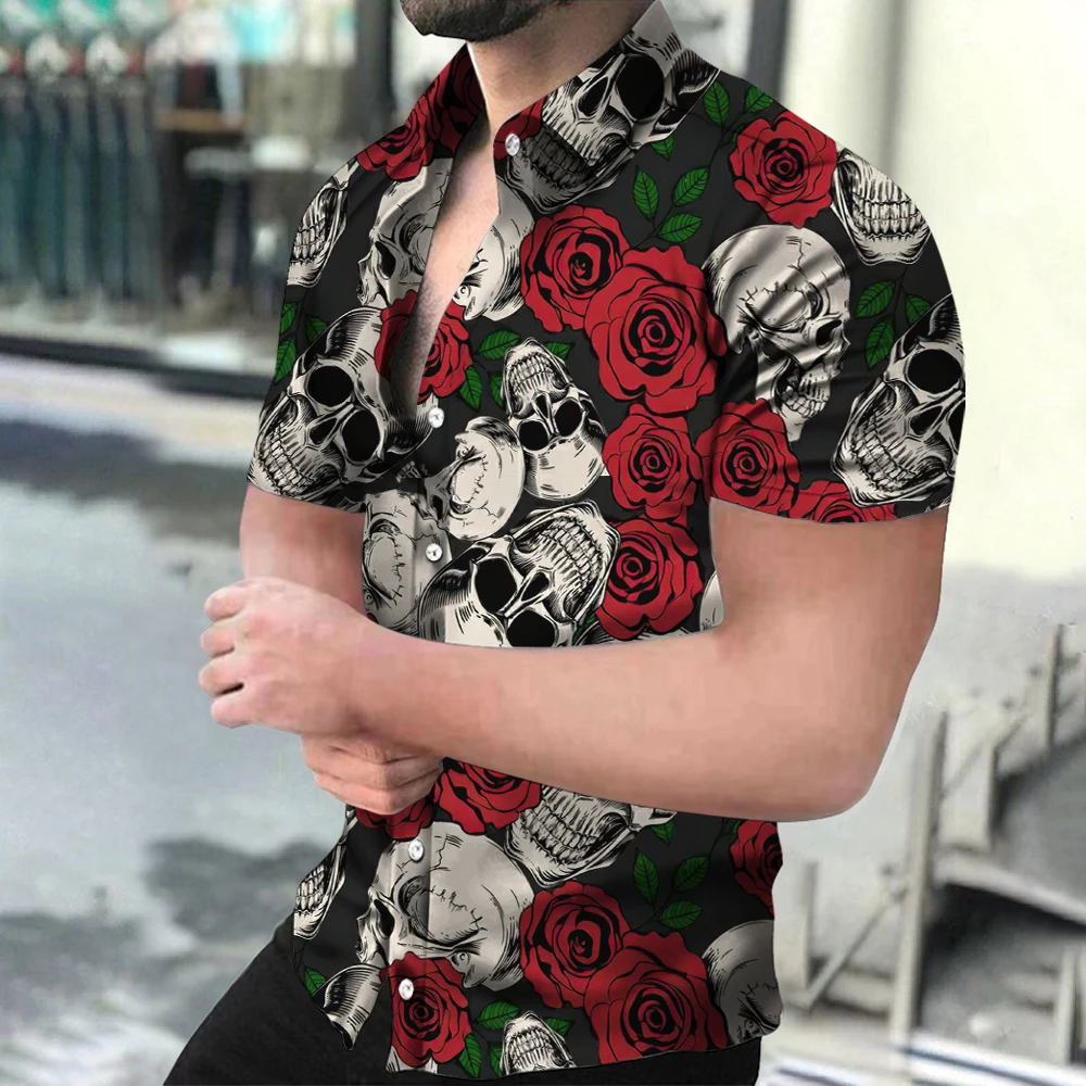 Top Trends: 2023 News Hawaiian Horror Skull Men's Shirt Floral 3D Print Lapel Single Button Fashion Casual Beach Top Passionate And Spicy Shoppable Styles - Image 4