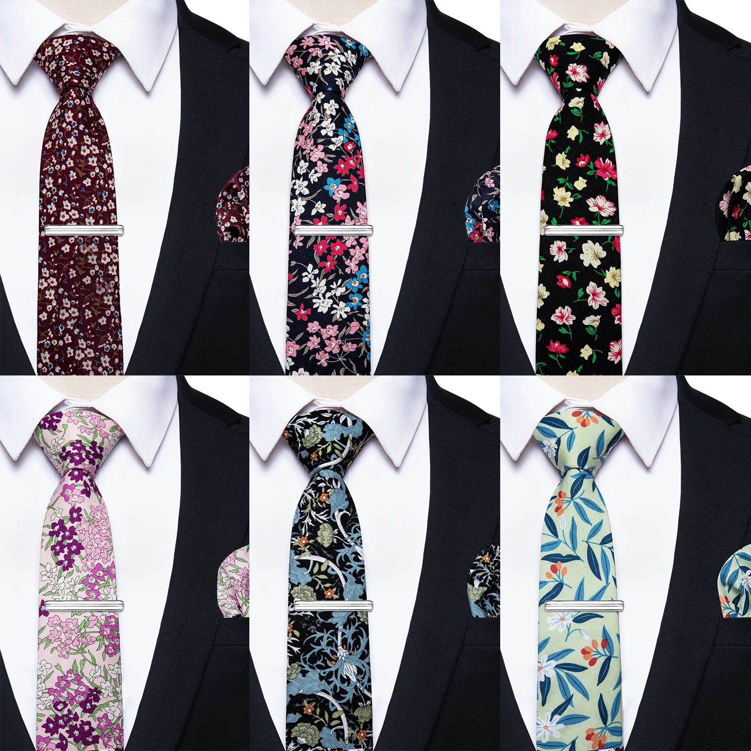 Top Trends: 6.5CM Casual Yourties Slim Floral Men Ties Cotton Neckties Pocket Square Clips Set For Man Party Wedding Accessories Wholesale Shoppable Styles