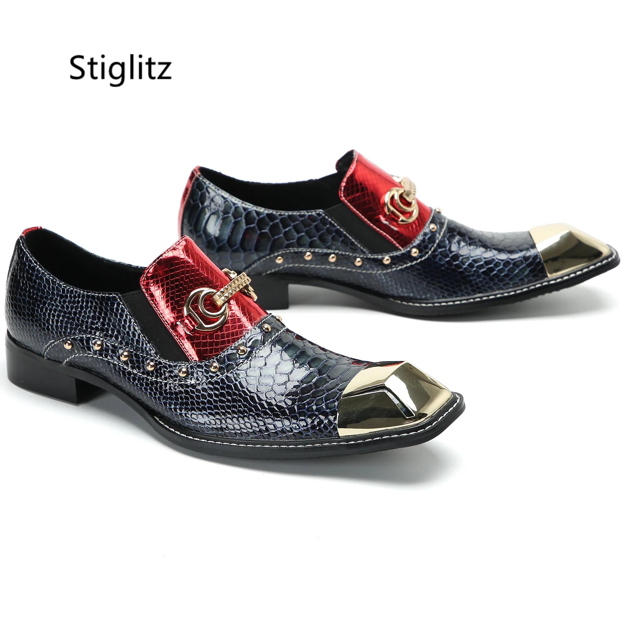 Top Trends: Snake Pattern Genuine Leather Men's Shoes Metal Buckle Rivet Elegant Man Dress Business Shoes Mixed Colors Iron Toe Social Shoe Shoppable Styles